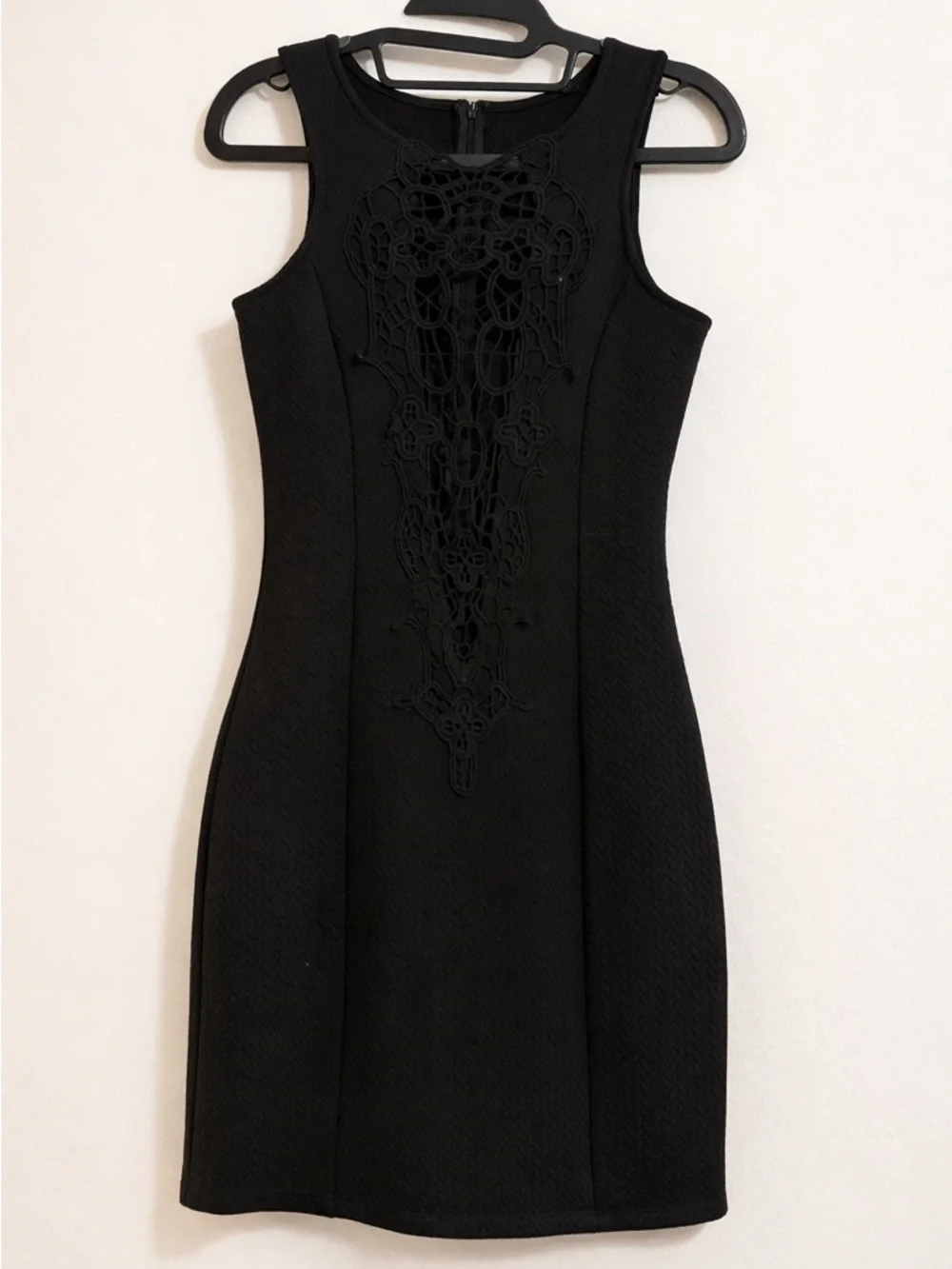Black Sleeveless Dress with Crochet Cutout Front Detail